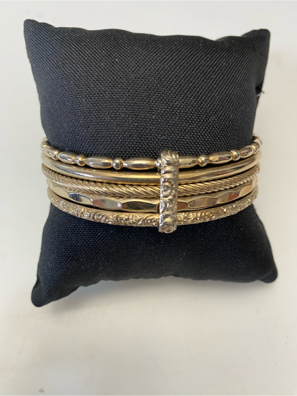 Gold-Tone 5-Piece Bangle Bracelet Stack Mixed Texture Boho Layered Bracelet Set